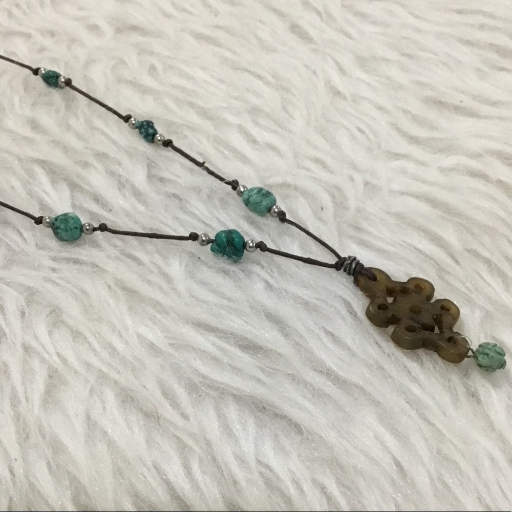 Boho carnelian and turquoise necklace - Picture 2 of 4